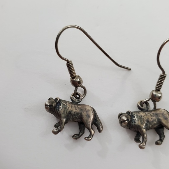 Wolf Earrings Dangle Silver Tone Charm Small Daint - Picture 3 of 7